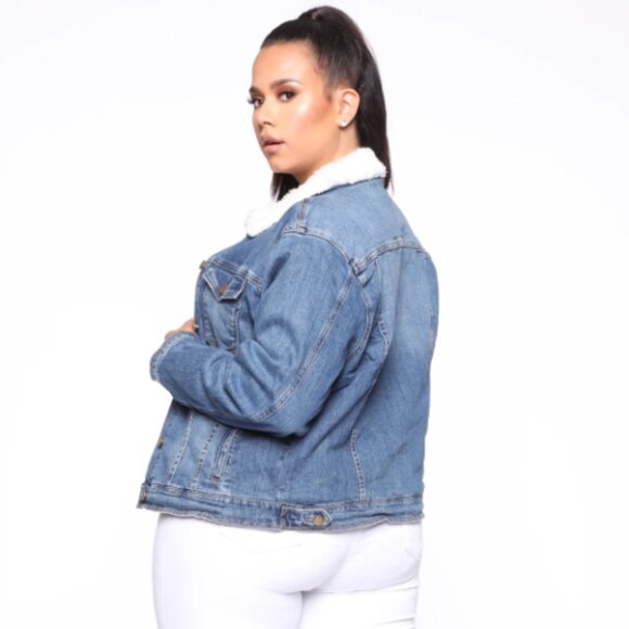 Fashion Nova Denim‎ Fleece Cropped Jean Jacket  Be With You In A Minute 2X NWT - Picture 4 of 4